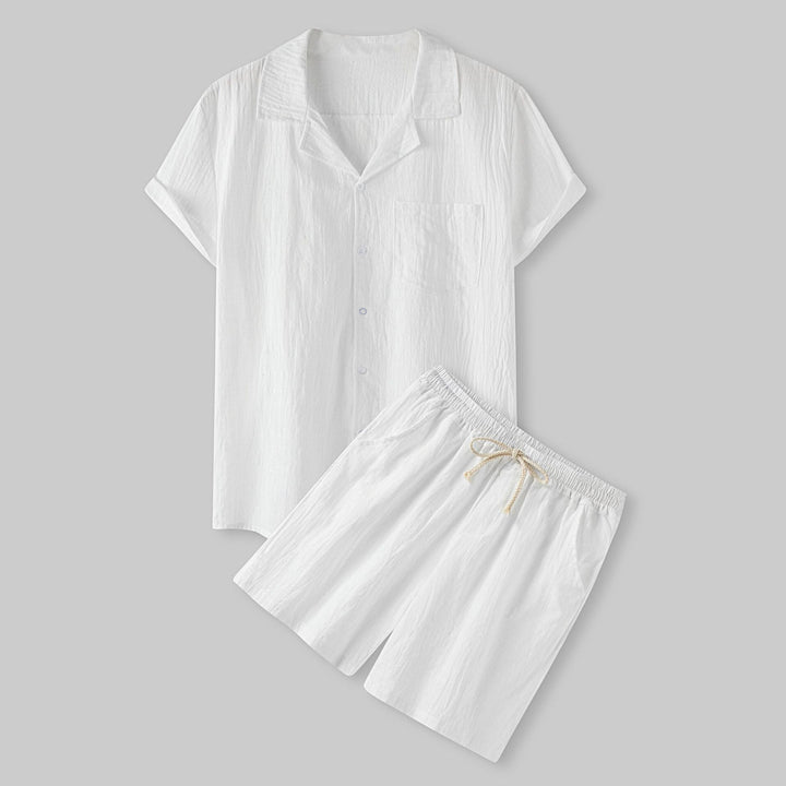 Damen Kurzarm-Pyjama-Set aus leichtem Baumwollmaterial mit praktischer Knopfleiste und elastischem Bund