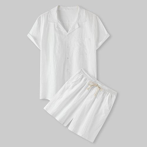 Damen Kurzarm-Pyjama-Set aus leichtem Baumwollmaterial mit praktischer Knopfleiste und elastischem Bund