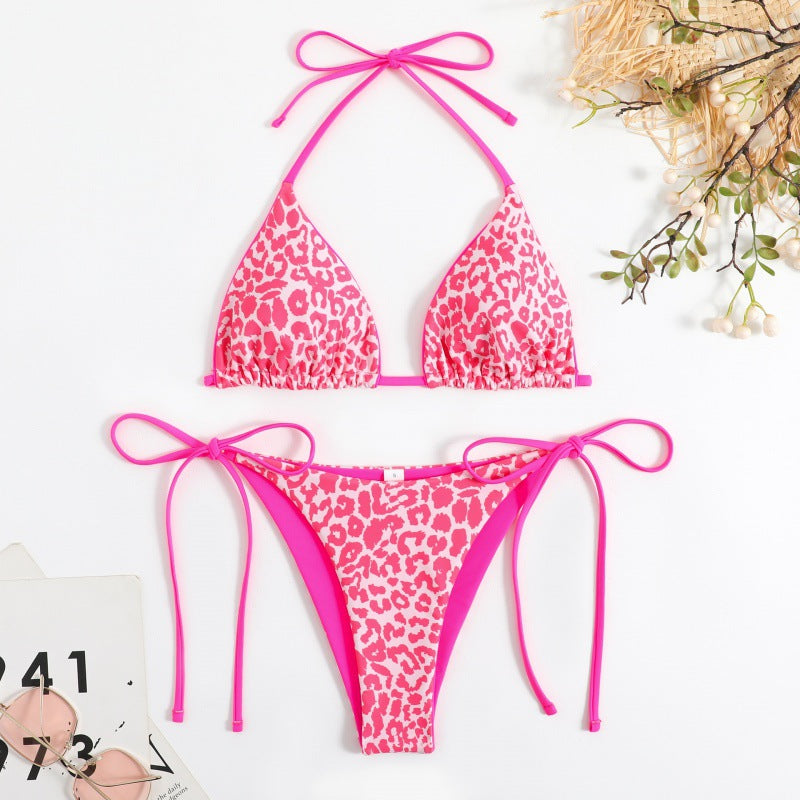 Damen Triangel-Bikini mit Verspieltem Leopardenmuster und Verstellbaren Trägern