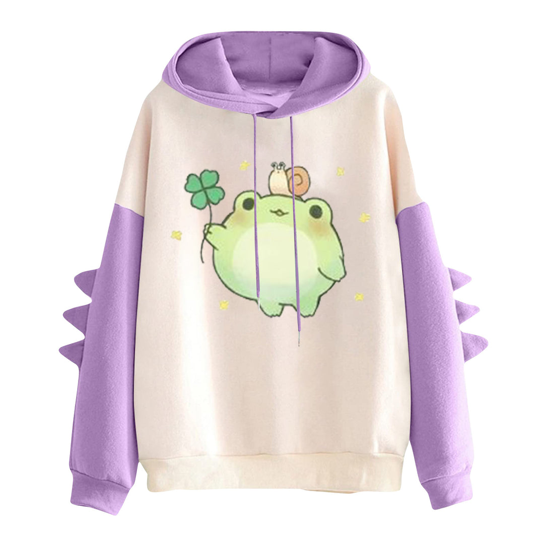 Damen nan Kapuzenpullover mit niedlichem Frosch-Motiv, Kängurutasche und volumigen Ärmelapplikationen Nord Taschen