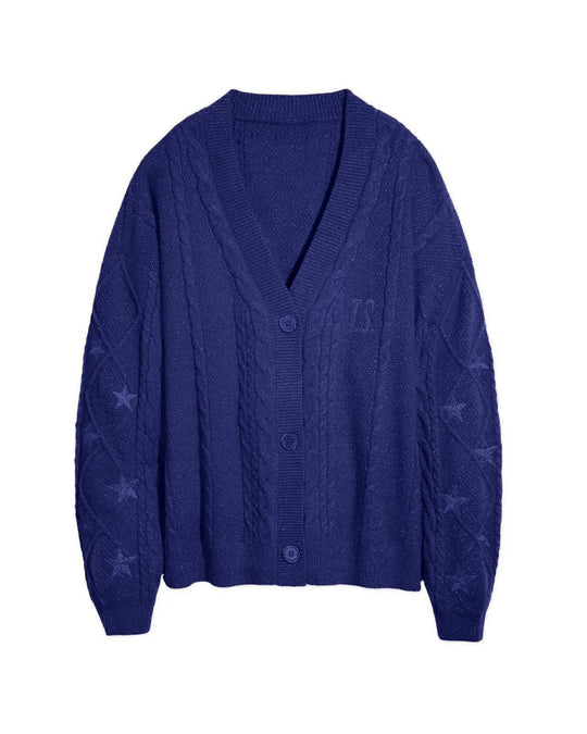 Damen Strickcardigan mit Zopfstrick, Stern‑Stickerei und Glanzfäden Nord Taschen