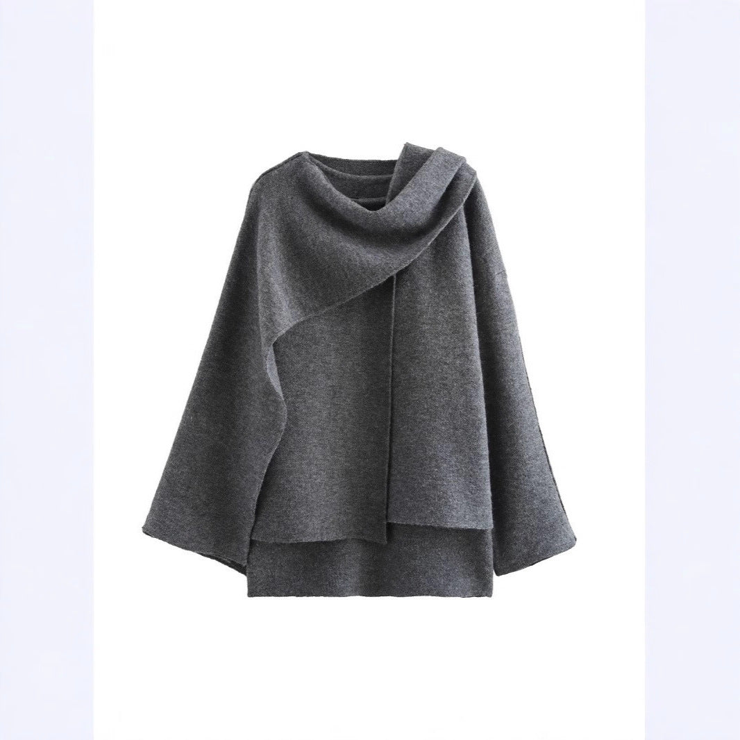 Damen Asymmetrisches Wollmix‑Cape mit Wasserfallkragen und weitem Fall Nord Taschen