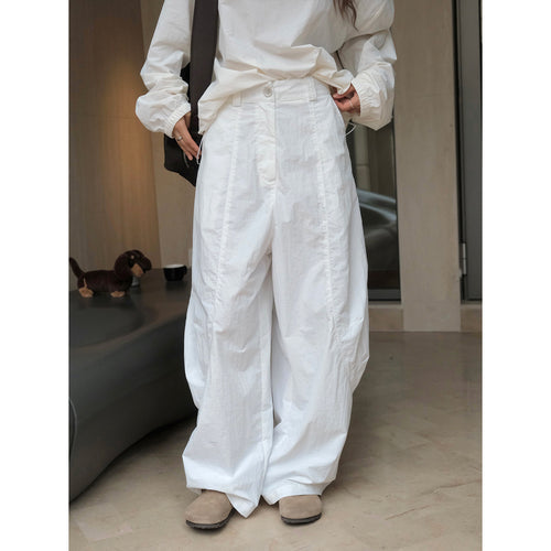Damen Weites Baumwoll-Sweatshirt mit Ballonärmeln und geripptem Rundhalsausschnitt Nord Taschen