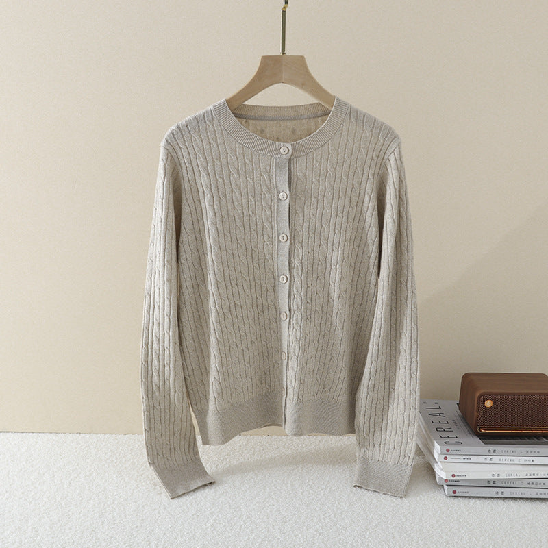 Damen Feiner Zopfmuster-Cardigan mit Rundhals und durchgehender Knopfleiste Nord Taschen