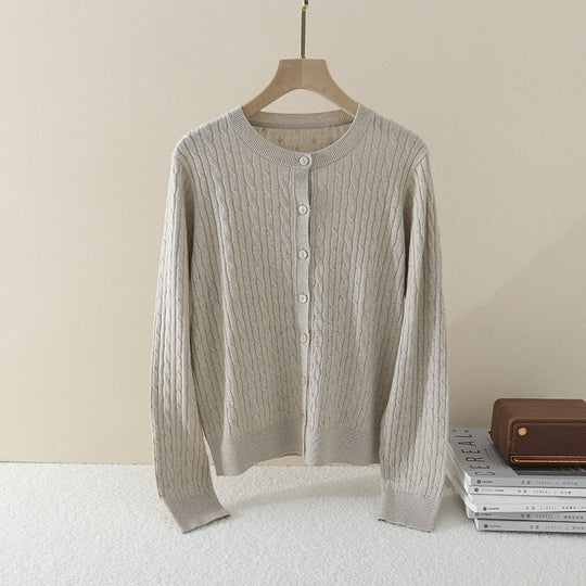 Damen Feiner Zopfmuster-Cardigan mit Rundhals und durchgehender Knopfleiste Nord Taschen