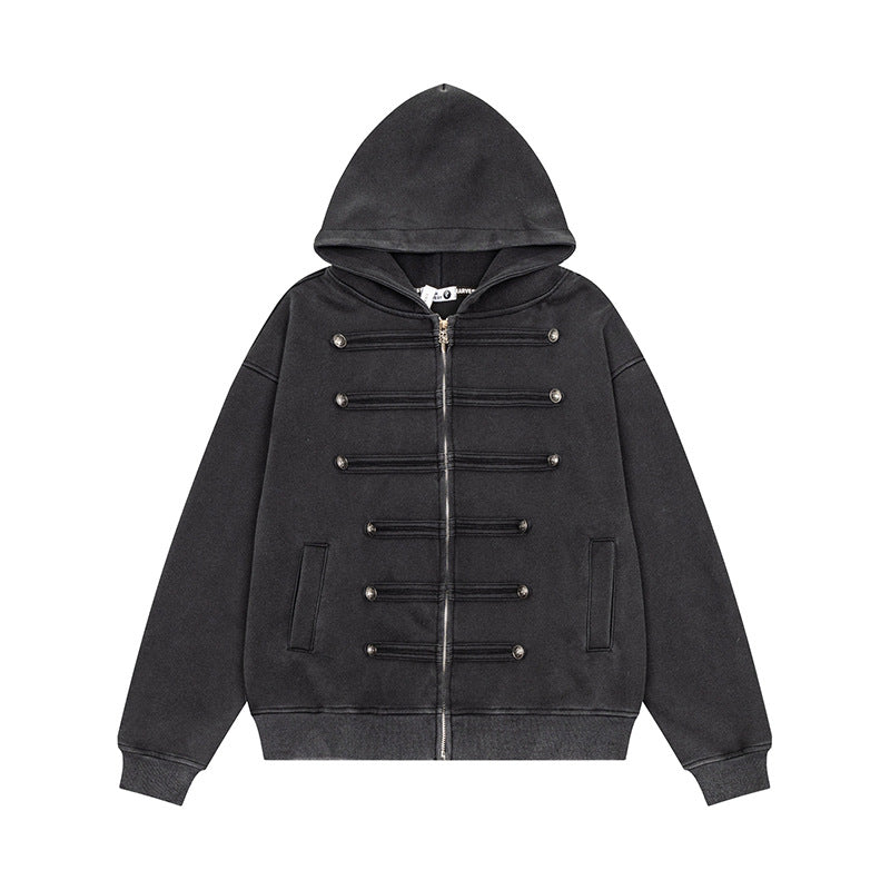 Damen Kapuzen-Sweatjacke mit dekorischer Doppelknopfleiste und Reißverschluss Nord Taschen