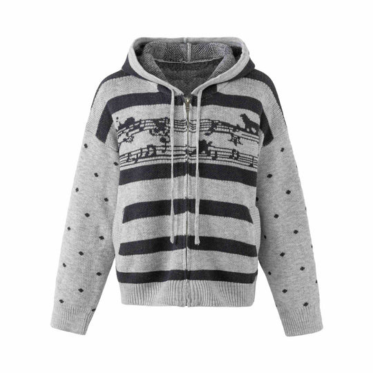 Damen Grobstrick Kapuzen‑Zipjacke mit musikalischem Jacquardmuster Nord Taschen