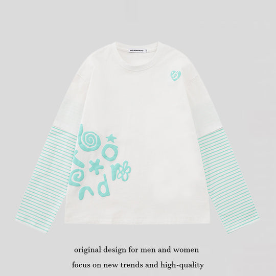 Damen Lagen-Langarmshirt im Layer-Look mit gestreiften Einsatzärmeln und verspieltem Grafik-Doodle-Print Nord Taschen