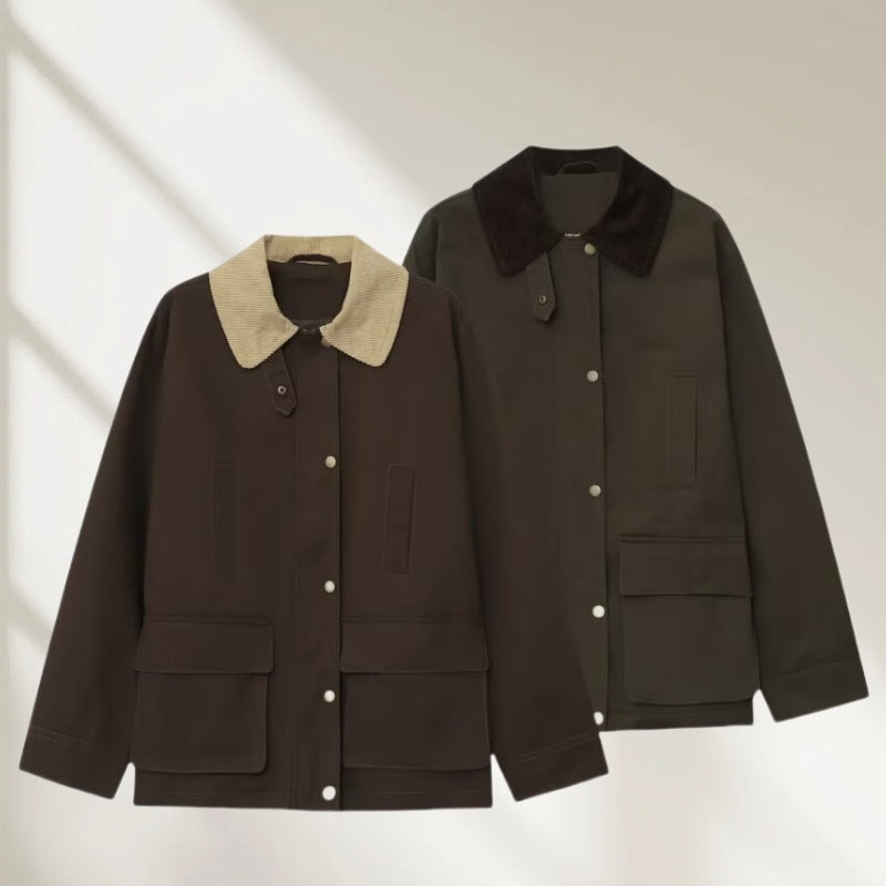 Damen Fieldjacke im Parka‑Stil mit Cordkragen, Druckknopfverschluß und aufgesetzten Fronttaschen Nord Taschen
