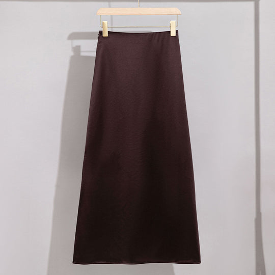 Damen Langer eleganter Satin-Biaisrock mit hohem Bund und fließender Silhouette Nord Taschen