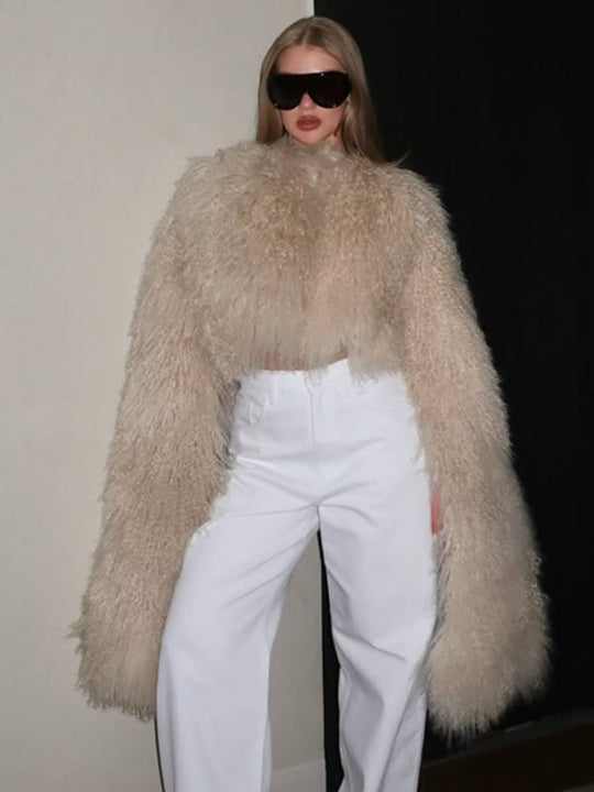 Damen Extravaganter Oversize-Fauxfur-Mantel mit langfloriger Lockenstruktur Nord Taschen
