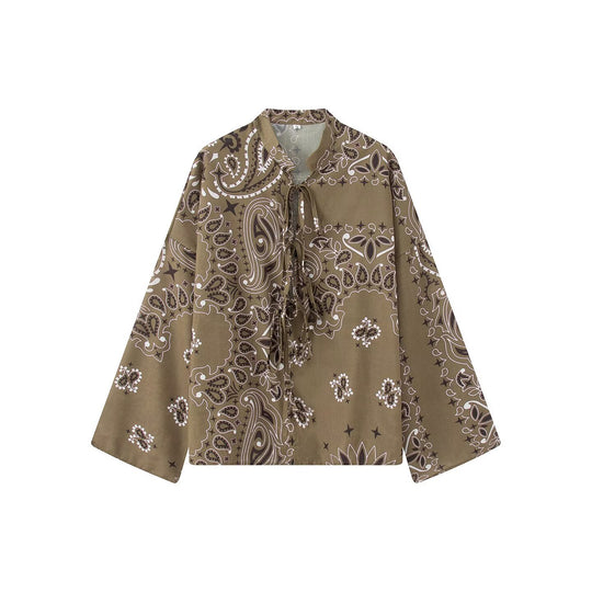 Damen Zweiteiliges Satinoptik-Lounge-Set mit Paisley-Print, Kimonokragen-Bluse und weiter Culotte-Hose Nord Taschen