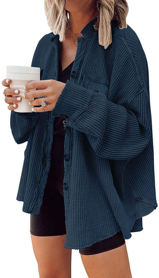 Damen Lässiges Overshirt mit Struktur und Druckknopfverschluss