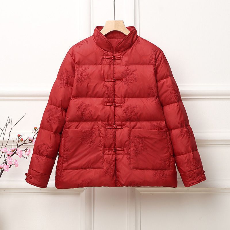 Damen wattierte Steppjacke mit Stehkragen und traditioneller Knopfleiste Nord Taschen