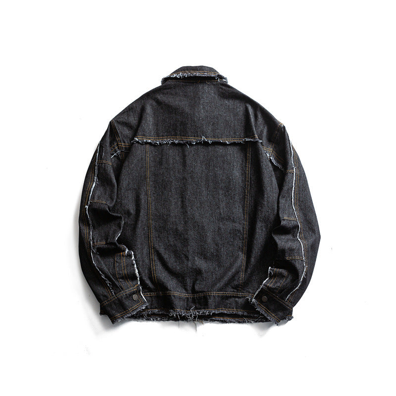 Herren Oversize Jeansjacke mit ausgefransten Kanten und großen Pattenstaschen Nord Taschen