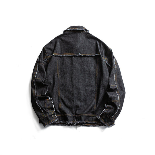 Herren Oversize Jeansjacke mit ausgefransten Kanten und großen Pattenstaschen Nord Taschen