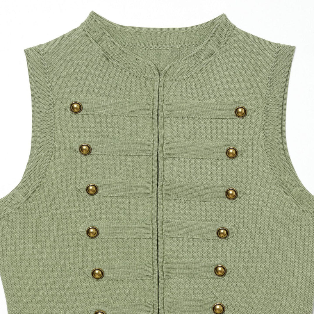 Damen Strickweste im Military‑Stil mit goldenen Zierknöpfen Nord Taschen