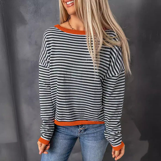 Damen Lässiger Gestreifter Pullover Nord Taschen