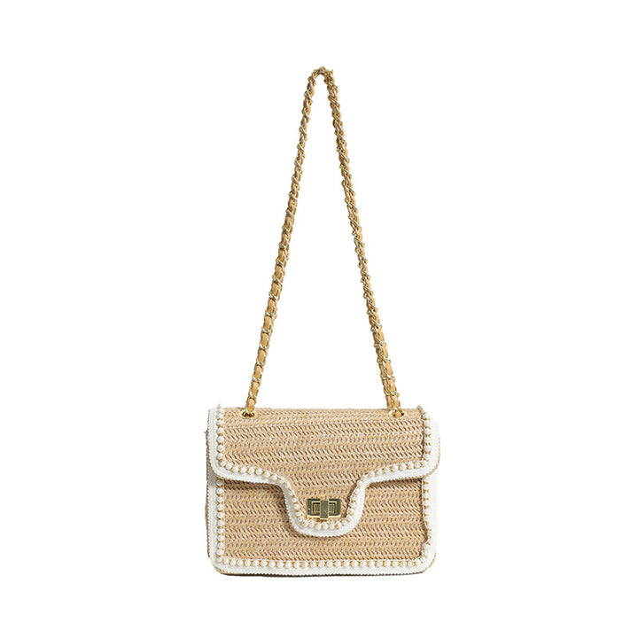 Damen Schultertasche im edlen Rattan-Look mit Kettenriemen Nord Taschen