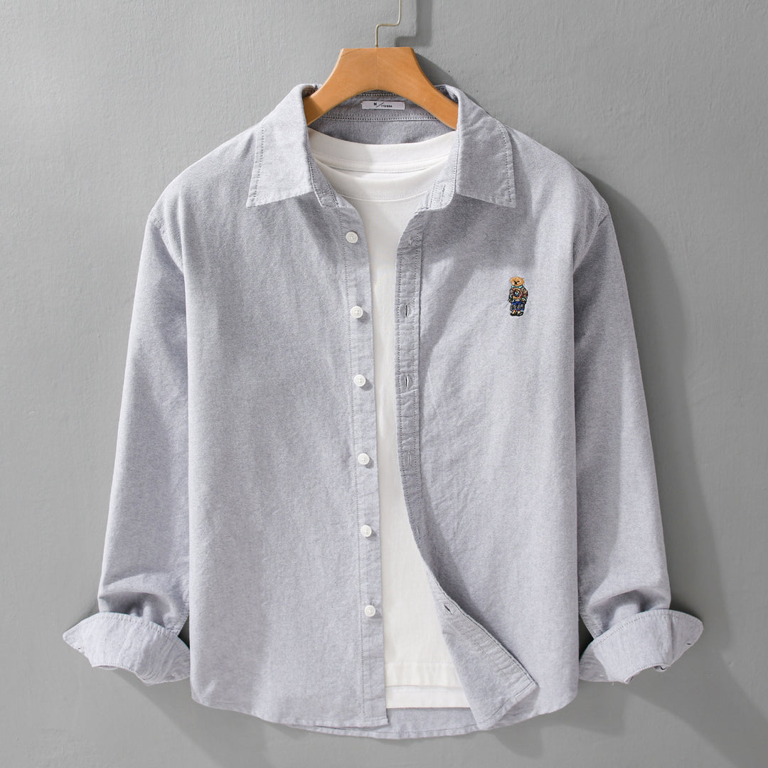 Herren Button-Down Overshirt im Casual-Relaxed-Stil mit tonaler Stickerei Nord Taschen