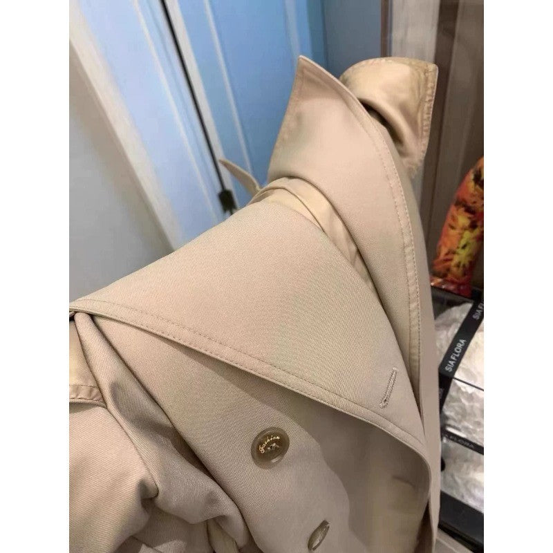 Damen Eleganter Midi-Trenchcoat mit Oversize-Schulterklappe, gerafften Ärmeln und taillierendem Bindegürtel Nord Taschen