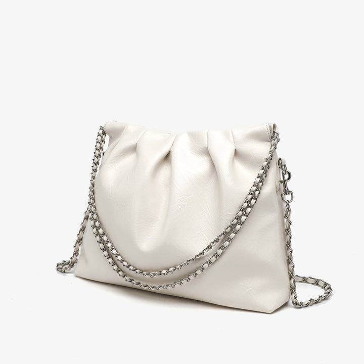 Damen Hobo-Tasche mit eleganter Raffung und goldener Kettenverzierung Nord Taschen