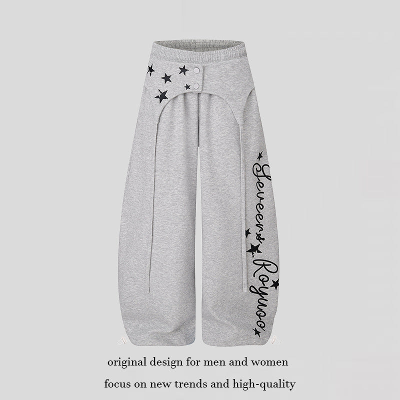 Damen Extraweite Palazzo-Loungehose mit hohem Bund, Druckschrift-Detail und verstellbarem Saum Nord Taschen