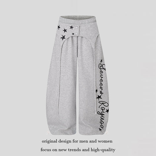 Damen Extraweite Palazzo-Loungehose mit hohem Bund, Druckschrift-Detail und verstellbarem Saum Nord Taschen