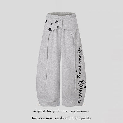 Damen Extraweite Palazzo-Loungehose mit hohem Bund, Druckschrift-Detail und verstellbarem Saum Nord Taschen