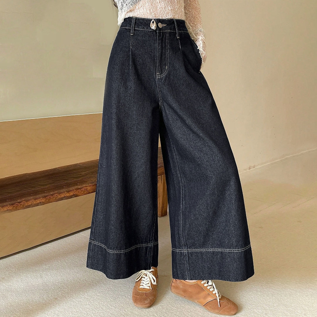 Damen High-Waist Culotte-Jeans aus schwerem Wide-Leg-Denim mit dekorativer Vordernaht Nord Taschen