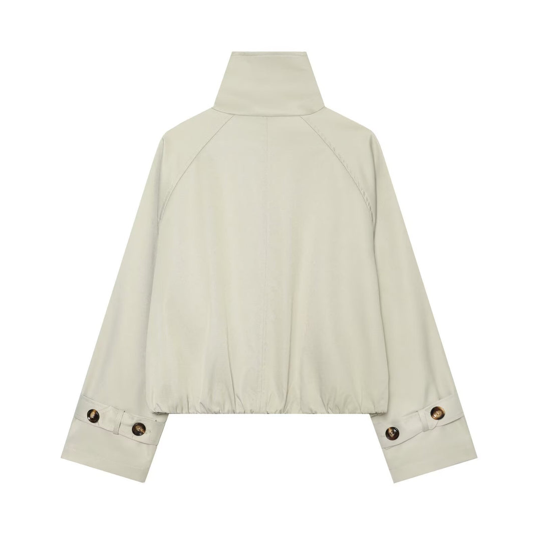 Damen Cropped-Trenchcape mit hohem Funnelkragen und Schulterriegeln Nord Taschen
