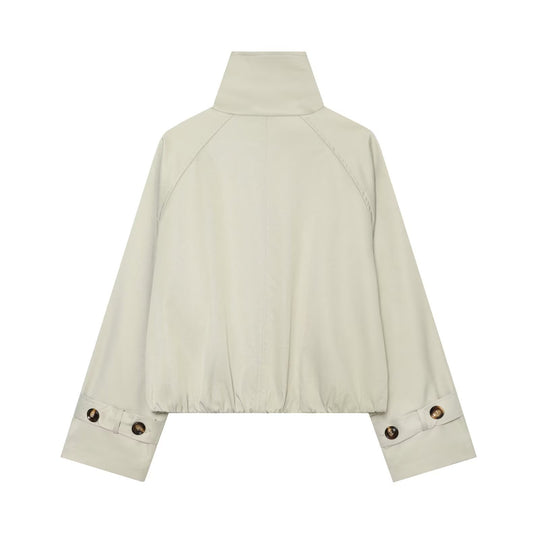 Damen Cropped-Trenchcape mit hohem Funnelkragen und Schulterriegeln Nord Taschen