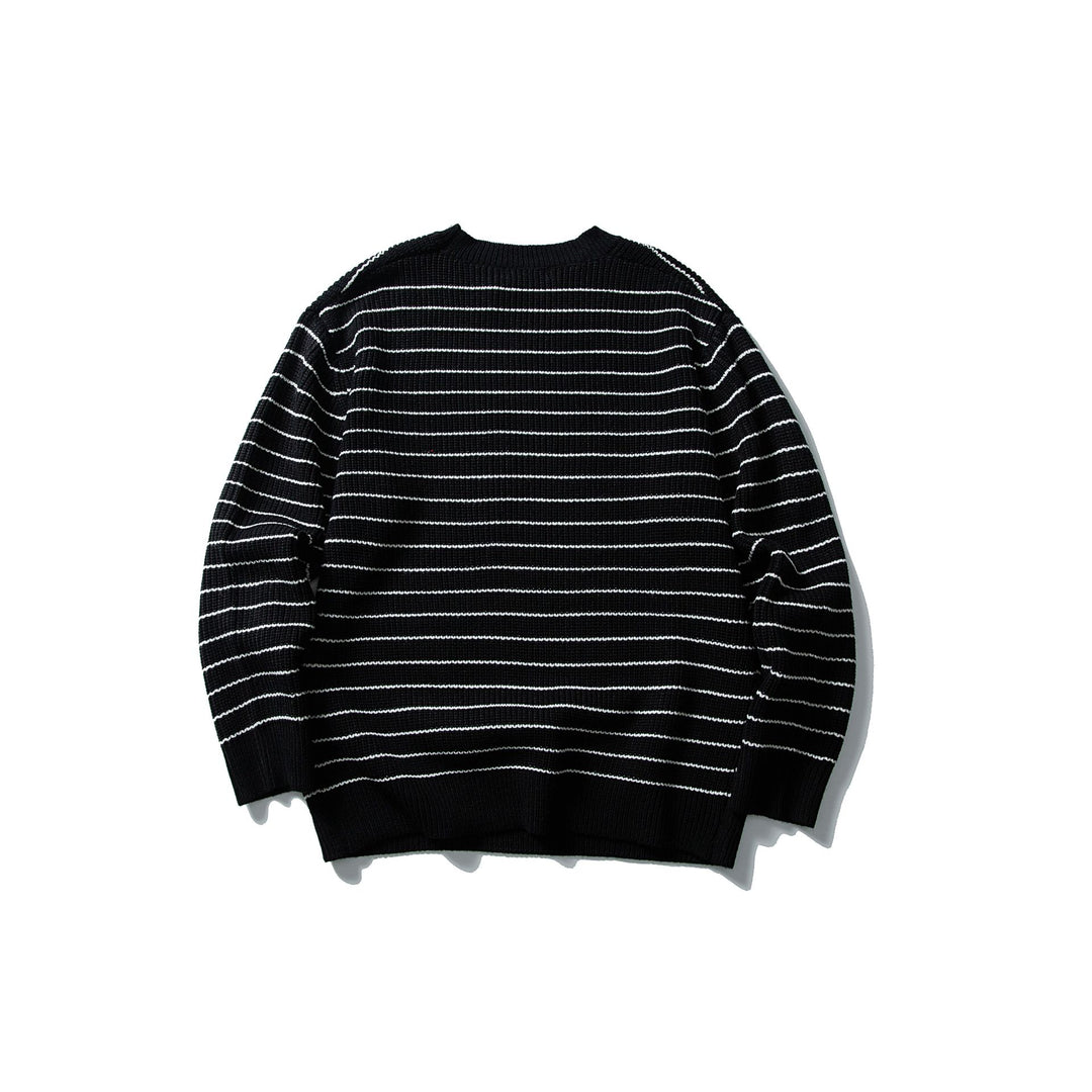Unisex Gestreifter Strickpullover im Breton‑Look mit grober Rippstruktur und Rundhalsausschnitt Nord Taschen