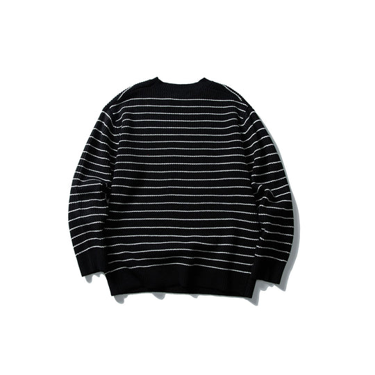 Unisex Gestreifter Strickpullover im Breton‑Look mit grober Rippstruktur und Rundhalsausschnitt Nord Taschen