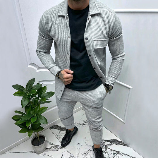 Herren Strukturiertes Jersey-Freizeitset mit Overshirt und Tapered Jogginghose Nord Taschen