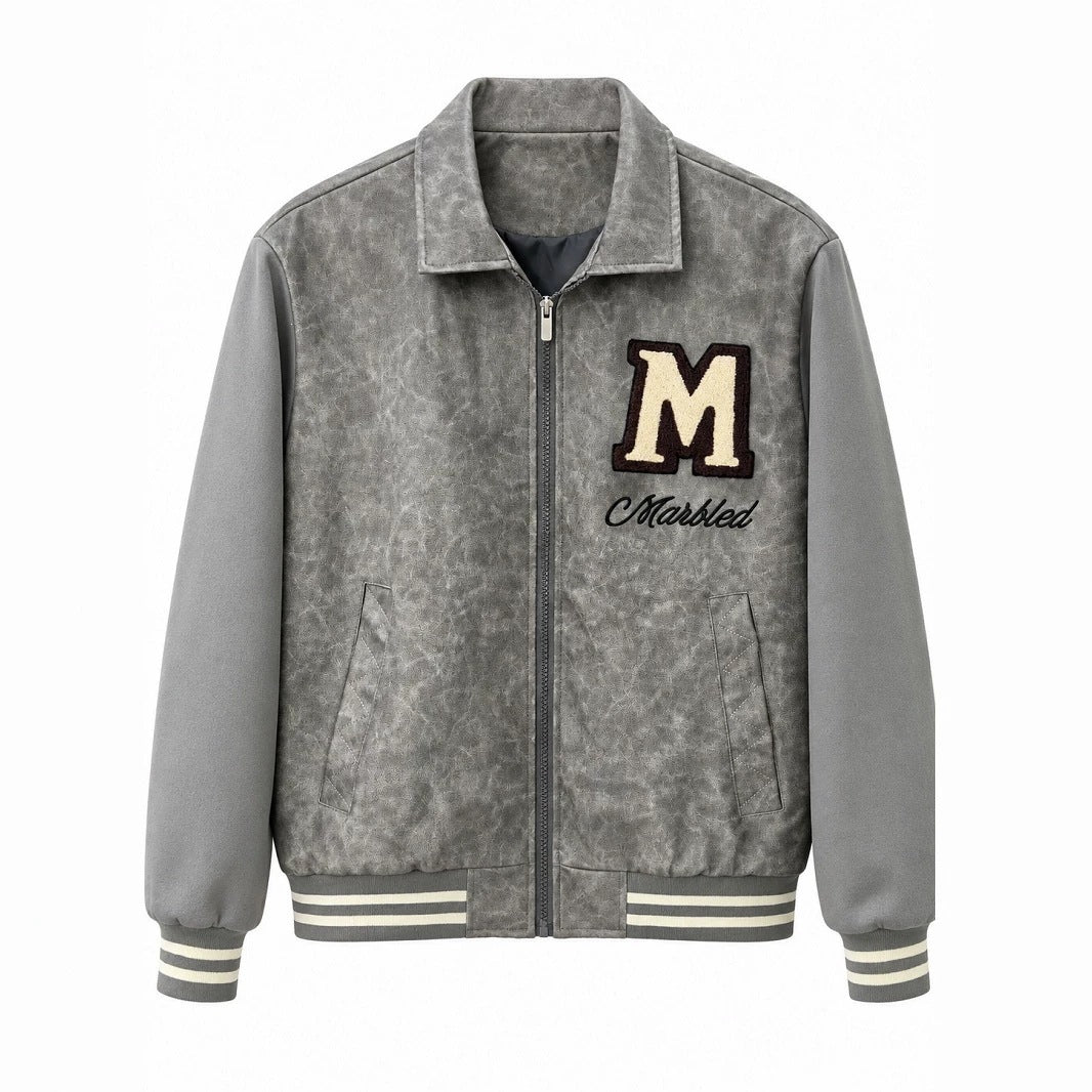 Herren Varsity-Bomberjacke im Vintage-Lederlook mit Chenille-Emblem Nord Taschen