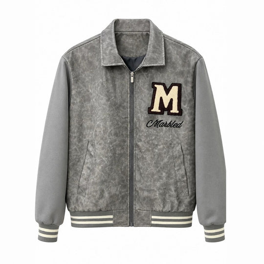 Herren Varsity-Bomberjacke im Vintage-Lederlook mit Chenille-Emblem Nord Taschen