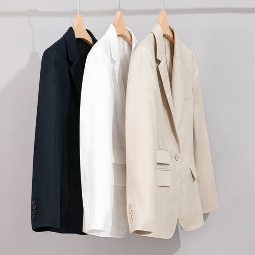Damen Sommerlicher Leinen‑Mix Blazer mit taillierter Silhouette und Pattentaschen Nord Taschen