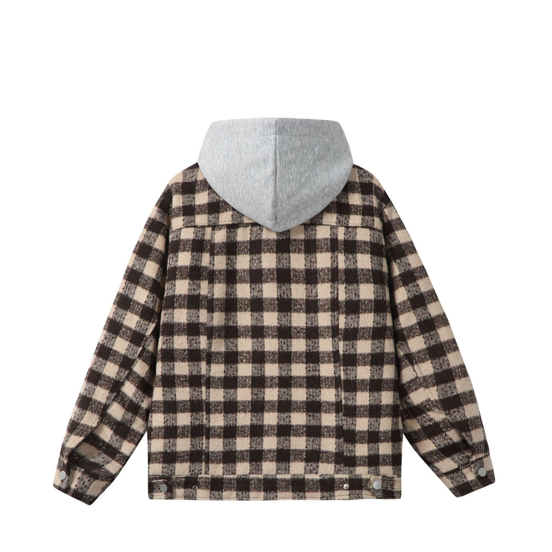 Damen Kurzblouson im Shacket‑Stil mit Karo‑Wolloptik und integrierter Sweatkapuze Nord Taschen