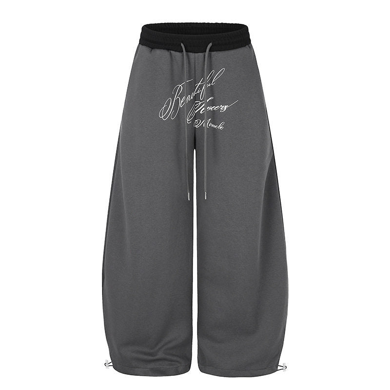 Damen Weite Culotte-Sweatpants mit hohem Bund, Tunnelzug und elegante Script-Print Nord Taschen