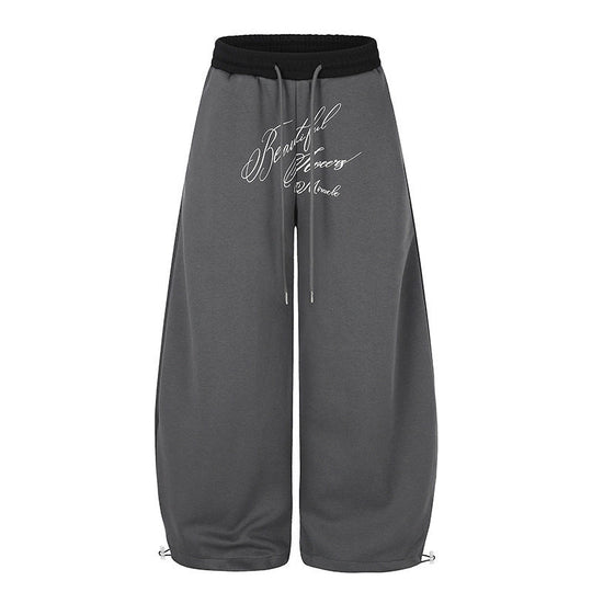 Damen Weite Culotte-Sweatpants mit hohem Bund, Tunnelzug und elegante Script-Print Nord Taschen