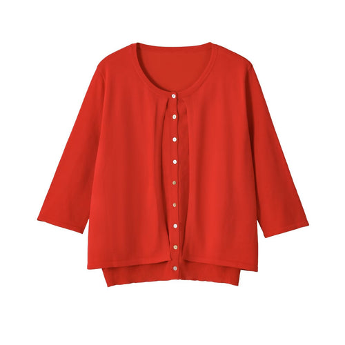 Damen Leichte Cardigan-Bluse mit Rundhalsausschnitt, Dreiviertelärmeln und verdeckter Knopfleiste Nord Taschen