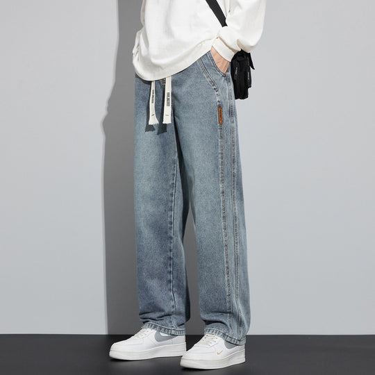 Herren Weite Denim-Hose im Lounge-Style mit Tunnelzugbund und geradem Bein Nord Taschen