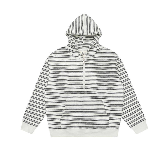 Unisex Gestreiftes Kapuzensweatshirt mit halbem Reißverschluss und Kängurutasche Nord Taschen