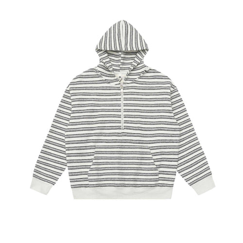 Unisex Gestreiftes Kapuzensweatshirt mit halbem Reißverschluss und Kängurutasche Nord Taschen