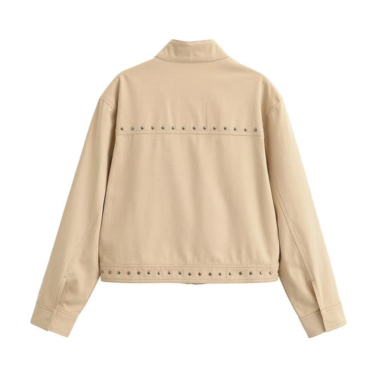 Damen Cropped Blouson in veganer Lederoptik mit Stehkragen und Nietenbesatz Nord Taschen
