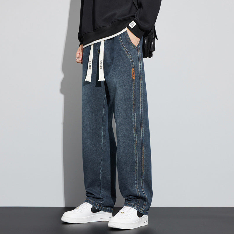 Herren Weite Denim-Hose im Lounge-Style mit Tunnelzugbund und geradem Bein Nord Taschen