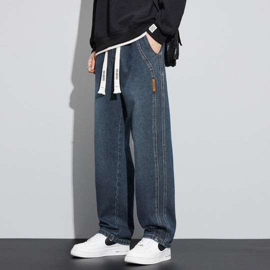 Herren Weite Denim-Hose im Lounge-Style mit Tunnelzugbund und geradem Bein Nord Taschen