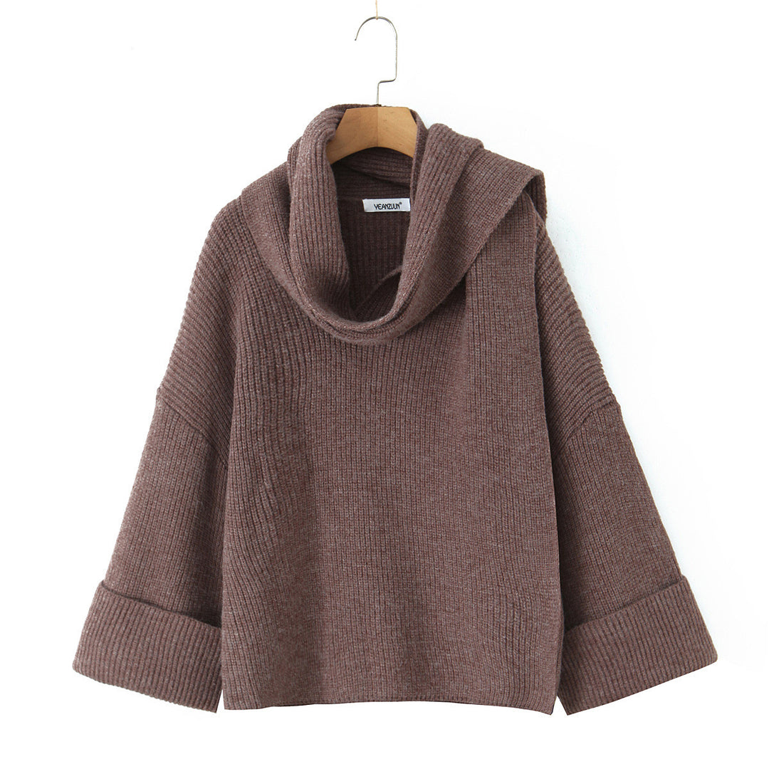 Damen Boxy-Cropped Grobstrick-Pullover mit voluminösem Schalkragen Nord Taschen