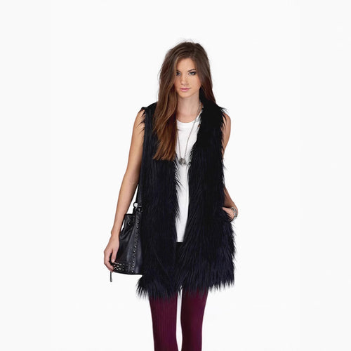 Damen Lange ärmellose Shaggy‑Kunstfellweste mit kaschierender A‑Linie und weichem High‑Pile Nord Taschen